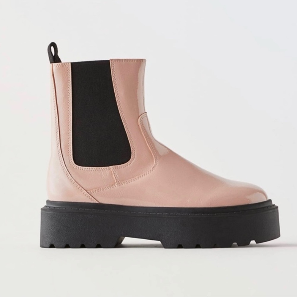 NWT Zara Kids Girls Pink Patent Effect Chelsea Ankle Boots Size 2.5